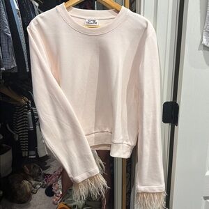 Feather Trim Light Pink Sweatshirt